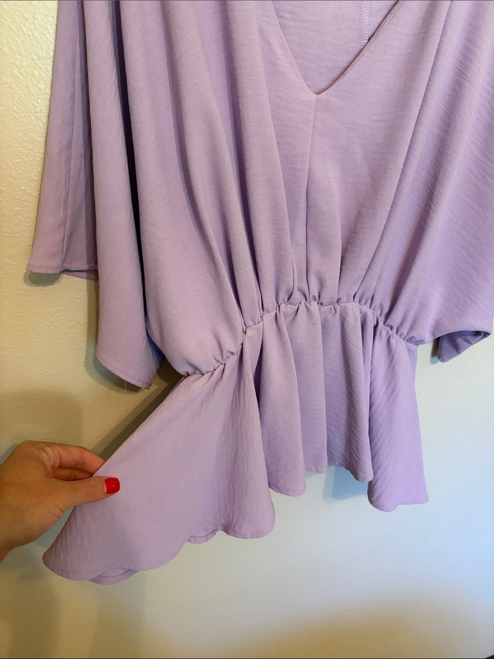 eesome Lavender Peplum V-Neck Women’s Blouse - Picture 3 of 6